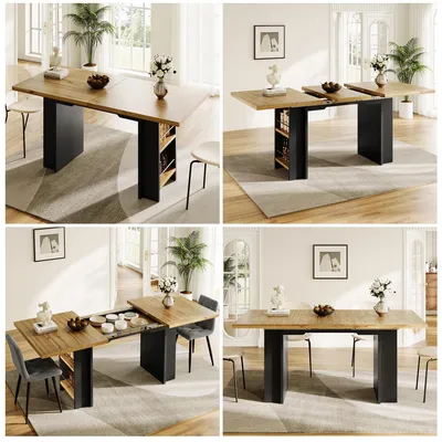 Produktbild von Esstisch Teleskoptisch 120-160x80cm mit Regalen Küchentisch Ausziehtisch Holzfarben