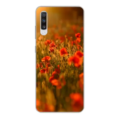 Produktbild von MuchoWow® Handyhülle Schutzhülle Hülle für Samsung Galaxy A70 Orangefarbenes Leuchten über den Mohnblumen auf dem Feld Silikon Softcase Handy Hülle - Schutzhaube