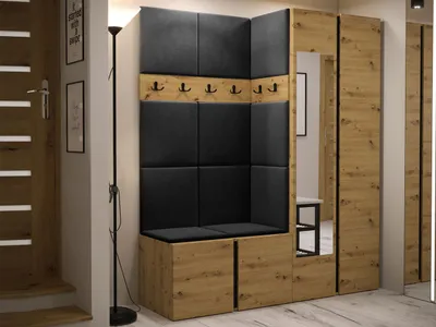 Obrázek produktu pro Stěna do předsíně s čalouněnými panely 42x42 SELAND 10 - dub artisan / černá