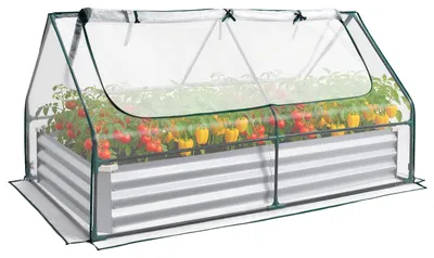 Zdjęcie produktu dla VEVOR Podwyższona grządka metalowa 180x90x30 cm, prostokątna grządka ogrodowa, zestaw skrzynek do uprawy roślin na zewnątrz, grządka warzywna z osłoną szklarniową i rękawiczkami, grządka kwiatowa, grządka do uprawy kwiatów i warzyw