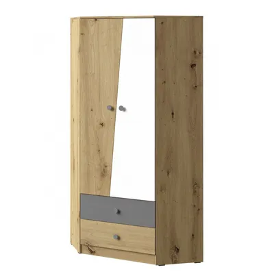 Obrázek produktu pro Rohová šatní skříň 87 cm CHIMA - dub artisan / bílá / šedá