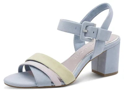Produktbild von MARCO TOZZI Damen Sandalette Knöchelriemen Blockabsatz samtig Vegan 2-28323-42, Größe:37 EU, Farbe:Blau