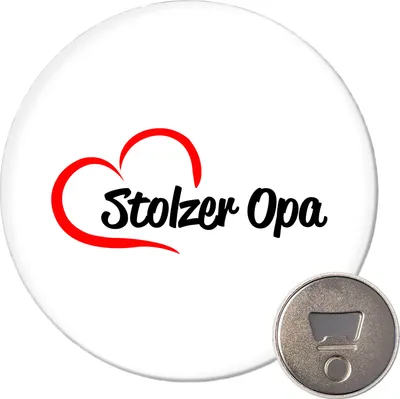 Produktbild von Huuraa Magnet Stolzer Opa Herz 59mm Kühlschrankmagnet rund Flaschenöffner Geschenkidee