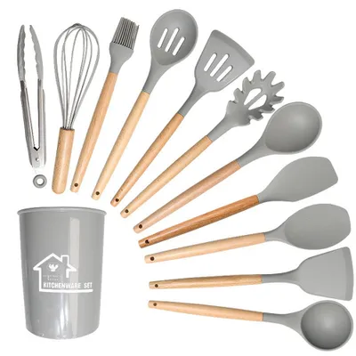 Produktbild von Küchenhelfer-Set, 13-teilig, Silikon-Kochutensilien, Kochutensilien-Set, hitzebeständiges Kochgeschirr, Silikon-Küchenhelfer ,Grau /GJCJH/