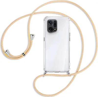 Produktbild von Handykette Backcover-Schutzhülle mit Band (Metall silberfarben) für Oppo Find X5 - Goldkordel