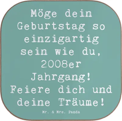Produktbild von Mr. & Mrs. Panda Untersetzer für Gläser Spruch 2008 Geburtstag Einzigartig - Meeresbrise - Geschenk, Liebe, Jahrgang, Geburtstagsgeschenk, Getränkeuntersetzer, Coaster