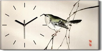 Produktbild von Leinwand Uhr Küche Wohnzimmer Bild 60x30 Malerei Asiatische Zweige Tier Vogel - schwarze Hände