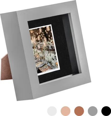 Produktbild von Nicola Spring 4 x 4 3D Shadow Box Bilderrahmen - Craft Anzeigen Bilderrahmen mit 2 x 2 Montieren - Glas Aperture - Grau / Schwarz