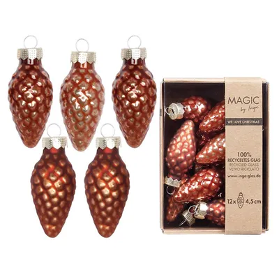 Produktbild von Christbaumschmuck Zapfen 4,5cm Glas 12 Stück - Warm Terracotta