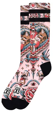 Image de Chaussettes américaines « Cœurs félins » multicolores, taille S