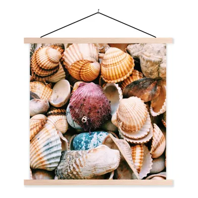 Produktbild von MuchoWow® Textilposter Muscheln - Strand - Griechenland 120x120 cm mit holzfarbenen Rahmen - Textil-Poster
