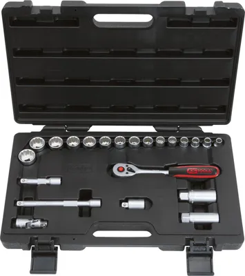 Produktbild von KS Tools 911.3995, Steckschlüssel-Satz, 3/8", 22 Kopf/Köpfe, Chrom-Vanadium-Stahl, 2 kg