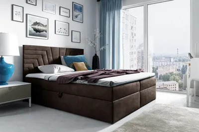 Produktbild von MEBLINI Boxspringbett mit Bettkasten - Gepolstert Doppelbett mit Matratze und Topper - Polsterbett mit Stauraum - Bett mit Kopfteil - Stauraumbett - BACALAR - 200x200 - H4/Braun Samt