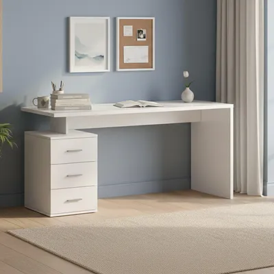 Immagine prodotto di Dmora Scrivania Abisse 160x60x75h cm Bianco Lucido, Modulabile 3 Cassetti