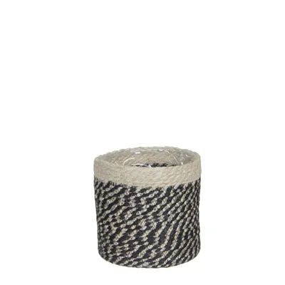 Produktbild von Mica Decorations Pflanzenkorb - natur mit schwarz - Rattan - 16 cm