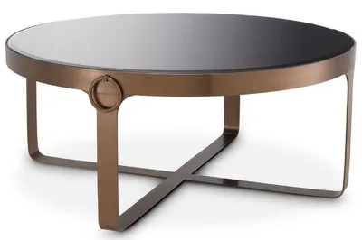 Image de Casa Padrino Luxe Table basse Cuivre / Noir Ø 90 x H. 38,5 cm - Table de salon ronde en acier inoxydable avec plateau en verre - Meubles de salon - Meubles de luxe
