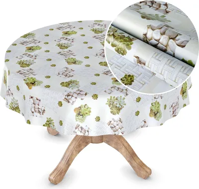 Produktbild von Tischdecke Wachstuch MIMOSA Blumen Weiß Robust Wasserabweisend Rund 140 cm