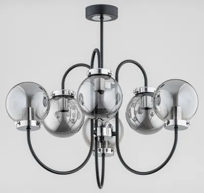 Productafbeelding van Glazen kroonluchter MIDAS, zwart, 6xE14x10W, metaal, afmetingen: 54x57x57 cm, IP20, merk: Alfa