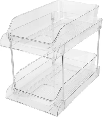 Zdjęcie produktu dla Wysuwany organizer pod zlewozmywak Wielofunkcyjna, przezroczysta półka PET pod zlewozmywak, pozwalająca zaoszczędzić miejsce, do łazienki i kuchni, 2 poziomy