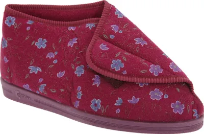 Produktbild von Comfylux Andrea Damen Hausschuhe mit Klettverschluss, Blumenmuster DF505 (41 EU) (Weinrot)