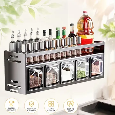 Produktbild von Gewürzregal Metall Stehend Wand Gewürzständer 5 Gewürzboxen Gewürz-Organizer