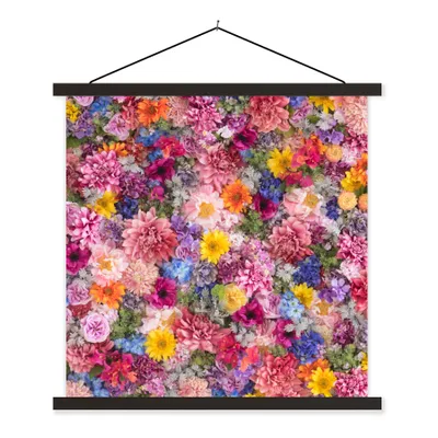 Produktbild von MuchoWow® Textilposter Blumen - Farben - Collage 60x60 cm mit schwarzem Rahmen - Posteraufhänger