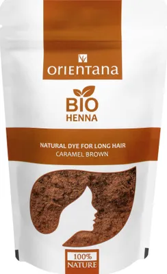 Obrázok produktu pre ORIENTANA BIO Henna - prírodná rastlinná farba na vlasy a starostlivosť, karamelovo hnedá, 100g