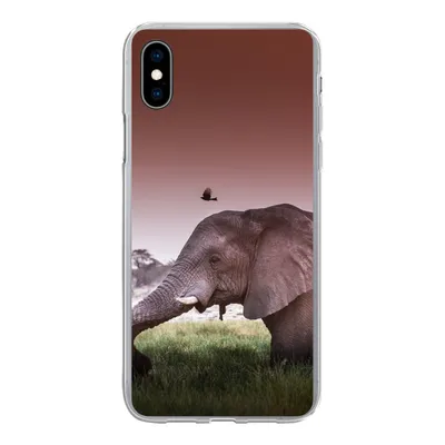 Produktbild von MuchoWow® Handyhülle Schutzhülle Hülle für iPhone Xs Elefant - Gras - Sonne - Tiere Silikon Softcase Handy Hülle - Handytasche