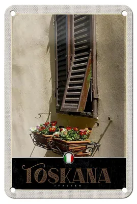 Produktbild von Blechschild Reise 12x18cm Toskana Italien Gebäude Blumen Schild