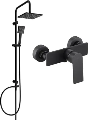 Produktbild von Mexen Tord Brausegarnitur für Aufputzmontage mit Kopfbrause und Mischbatterie Alexa, Schwarz - 71240200-70