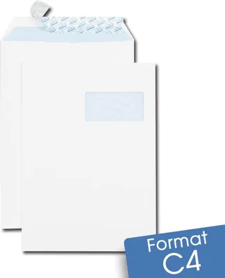 Image de Lot de 1000 enveloppes blanches c4 auto-adhésives à fenêtre