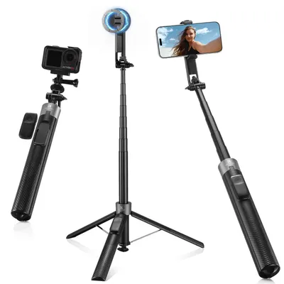 Imagen del producto de Trípode portátil K&F CONCEPT con disparador remoto, soporte para teléfono con clip y función magnética para selfies