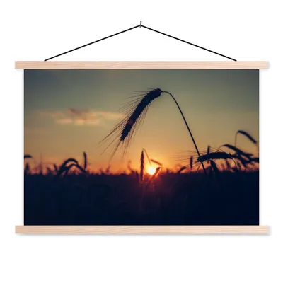 Produktbild von MuchoWow® Textilposter Gras - Herbst - Sonnenuntergang - Jahreszeiten - Landschaft 120x80 cm mit holzfarbenen Rahmen - Aufhängeset