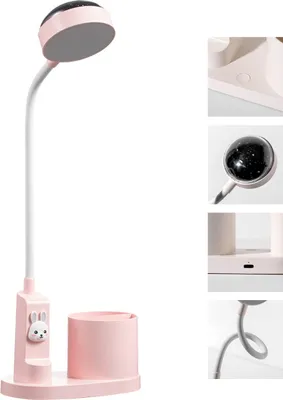 Produktbild von LED Schreibtischlampe, Stifthalter, Dimmbar, Verstellbarer Lichtmast, Projektion, Rosa, Für Büro & Kinderzimmer