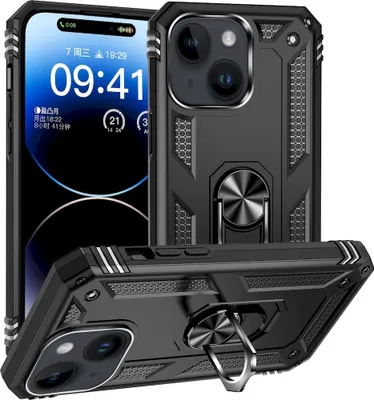 Produktbild von Mobigear Armor Ring iPhone 15 Hülle Hardcase Backcover Stoßfest mit Ringhalter - Schwarz