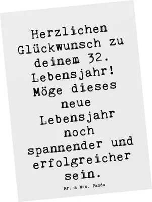 Produktbild von Mr. & Mrs. Panda Postkarte Spruch 32. Geburtstag - Weiß - Geschenk, Geburtstagsgeschenk, gute Wünsche, einzelkarte, Geburtstagswünsche, Ansichtskarten, Happy Birthday