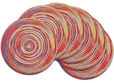 Productafbeelding van Set van 6 ronde placemats, afwasbaar, gevlochten, hittebestendig, vuilafstotend, rood, 38 cm