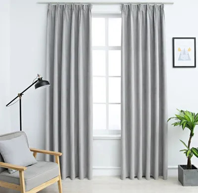 Image de The Living Store Rideaux occultants avec crochets 2 pcs. Gris 140x175 cm
