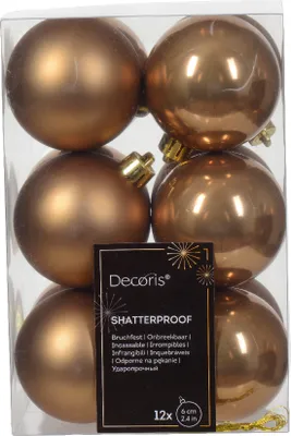 Produktbild von Weihnachtskugeln Kunststoff 6cm 12 Stück - Ingwerbraun