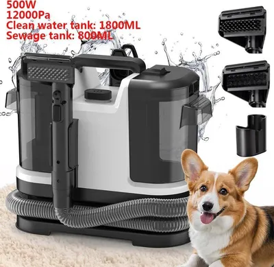 Image de Nettoyeur pratique pour tapis et tissus d'ameublement - Détachant portable - 500 W - Lavage et aspiration - Réservoir de 1 080 ml - Prise européenne 220–240 V - Pour la voiture et le canapé