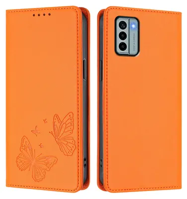 Image de Étui en cuir pour Nokia G22, motif papillon, étui à rabat avec porte-appareil, couleur orange
