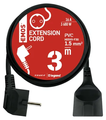 Verlängerungskabel 3 m / 1 Steckdose / schwarz / PVC / 1,5 mm2