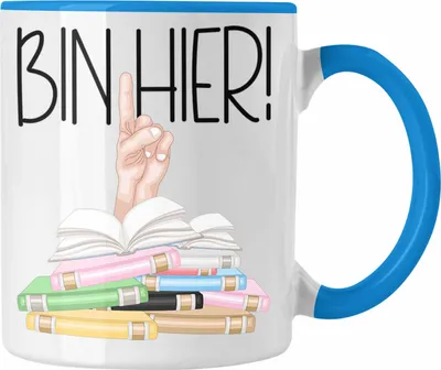 Produktbild von Trendation - Leseratte Geschenk Tasse Buch Grafik Bücher Lesen Bücherwurm Geschenk Spruch Lesen Bin hier (Blau)