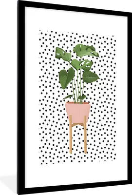 Produktbild von MuchoWow® MuchoWow® Gerahmtes Poster Pflanze - Monstera - Blumentopf 60x90 cm - Poster mit zchwarzem Bilderrahmen - Dekoration - Wandposter Wohnzimmer - Hochwertig
