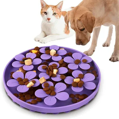 Produktbild von Schnüffelmatte für Katzen, Slow‑Feeding Futtermatte aus Silikon, Anti‑Schling Futterbrett, fördert natürliches Schnüffelverhalten bei Haustieren, Lila