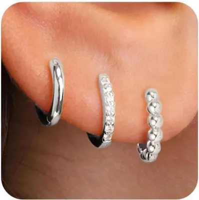 Produktbild von FUNEIA Silber 925 Ohrringe Set Damen Creolen Ohrstecker Gold Zirkonia Anhänger