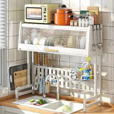Obrázek produktu pro Odkapávací stojan se 3 policemi, bílý, pod dřez, s držákem na nože