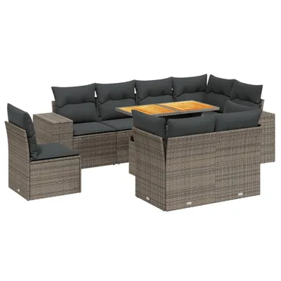 Produktbild von vidaXL 9-tlg. Garten-Sofagarnitur mit Kissen Grau Poly Rattan