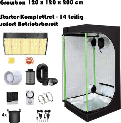 Produktbild von JUNG Gewächshaus Growbox Komplettset Anzuchtset mit Zuchtzelt LED Lampe, Anbau Pflanzen, BxTxH: 120x120x200,00 cm, Growbox, Gewächshaus Komplett Set