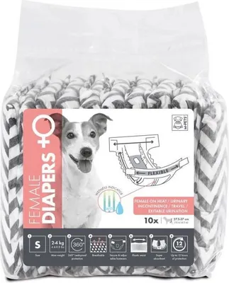 Immagine prodotto di Pannolini per cani femmine M PETS DIAPERS, taglia S x10, circonferenza vita 17,5-37 cm, 2-4 kg, indicatore di umidità, protezione 12 ore